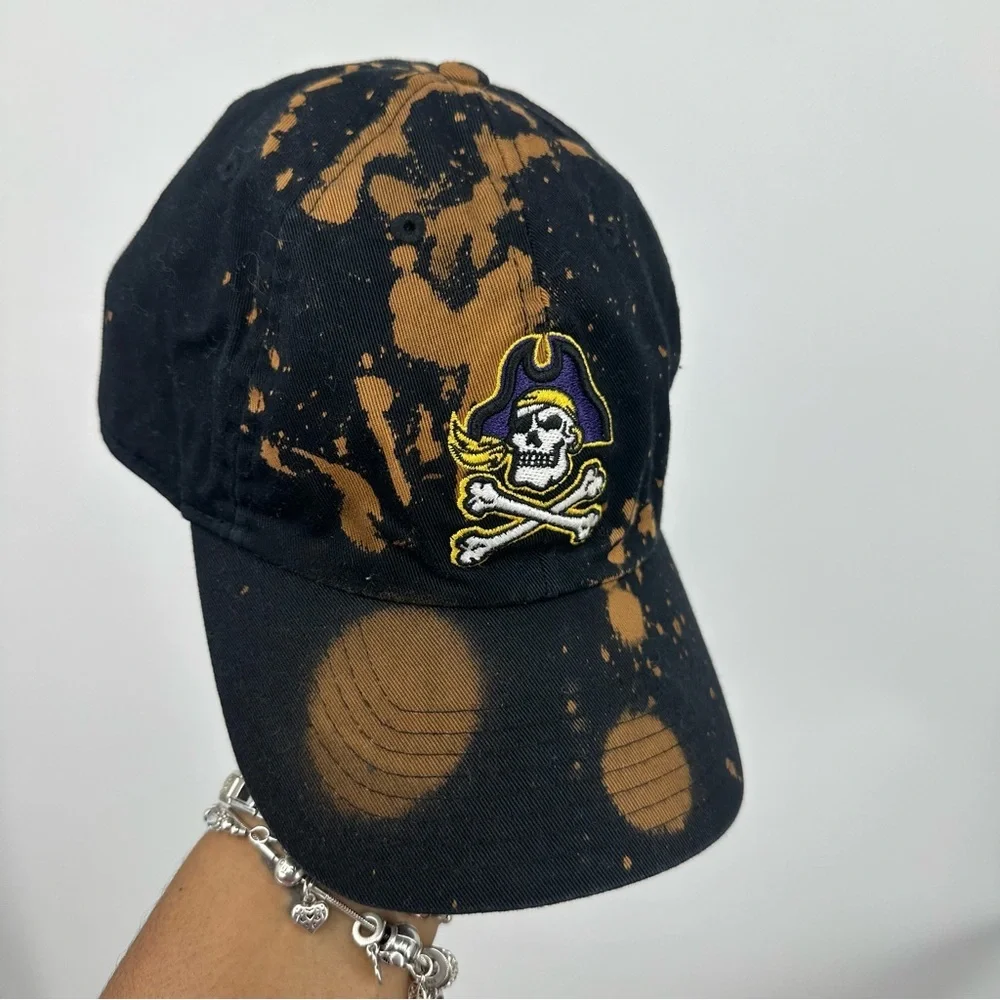 Nike ECU Pirates Custom Bleach Splatter Dad Hat OS Embroidered